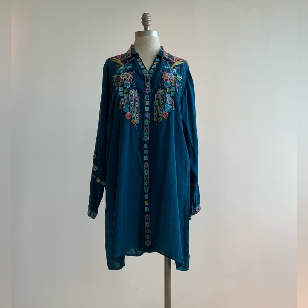 NWOT Johnny Was Teal/Green Embroidered Tunic sz Med